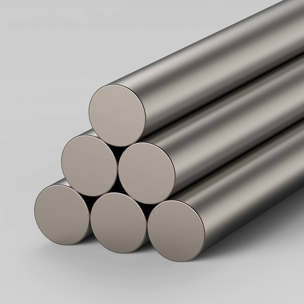 6 titanium rods with a smooth surface finish